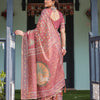 Rosewood Pink Kalamkari Inspired Printed Saree with Folk Motifs & Ornate Tassel Pallu