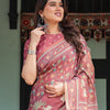 Rosewood Pink Kalamkari Inspired Printed Saree with Folk Motifs & Ornate Tassel Pallu