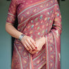 Rosewood Pink Kalamkari Inspired Printed Saree with Folk Motifs & Ornate Tassel Pallu