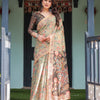 Sage Green Kalamkari Inspired Printed Saree with Ornamental Border & Handcrafted Pallu
