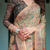 Sage Green Kalamkari Inspired Printed Saree with Ornamental Border & Handcrafted Pallu