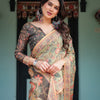 Sage Green Kalamkari Inspired Printed Saree with Ornamental Border & Handcrafted Pallu
