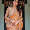 Sunlit Mustard Kalamkari Inspired Printed Saree with Ornamental Border & Artistic Pallu