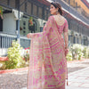 Dusty Rose Printed Silk Saree with Floral Motifs & Heritage Border