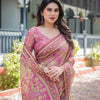 Dusty Rose Printed Silk Saree with Floral Motifs & Heritage Border