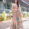 Peach Beige Printed Silk Saree with Ethnic Motifs & Designer Border