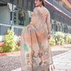 Peach Beige Printed Silk Saree with Ethnic Motifs & Designer Border