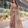 Dusty Rose Floral Printed Silk Saree with Elegant Border & Tassel Pallu