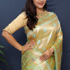 Desuetude Pista Paithani Silk Saree With Lustrous Blouse Piece