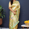 Desuetude Pista Paithani Silk Saree With Lustrous Blouse Piece