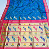 Ephemeral Blue Paithani Silk Saree With Tantalizing Blouse Piece