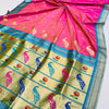 Intricate Dark Pink Paithani Silk Saree With Artistic Blouse Piece