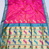 Intricate Dark Pink Paithani Silk Saree With Artistic Blouse Piece