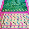 Glittering Green Paithani Silk Saree With Denouement Blouse Piece