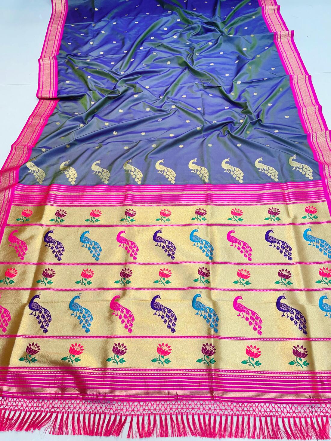 Refreshing Navy Blue Paithani Silk Saree With Bucolic Blouse Piece