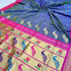 Refreshing Navy Blue Paithani Silk Saree With Bucolic Blouse Piece