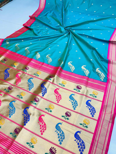 Assemblage Rama Paithani Silk Saree With Aplomb Blouse Piece