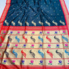 Fragrant Teal Blue Paithani Silk Saree With Chatoyant Blouse Piece
