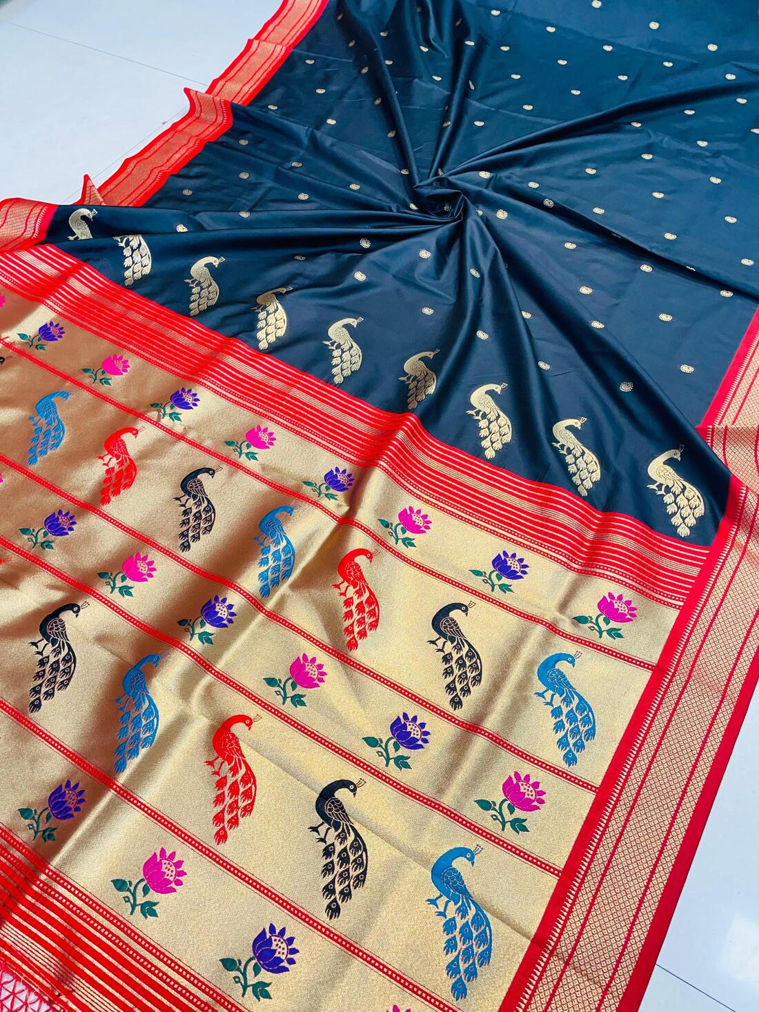 Fragrant Teal Blue Paithani Silk Saree With Chatoyant Blouse Piece