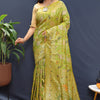Elision Mehndi Soft Banarasi Silk Saree With Evanescent Blouse Piece