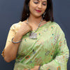 Woebegone Pista Soft Banarasi Silk Saree With Magnetic Blouse Piece
