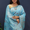 Symmetrical Sky Soft Banarasi Silk Saree With Fragrant Blouse Piece