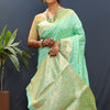 Woebegone Turquoise Soft Banarasi Silk Saree With Sumptuous Blouse Piece