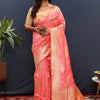 Pleasurable Baby Pink Soft Banarasi Silk Saree With Tantalizing Blouse Piece