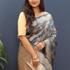 Impressive Grey Soft Banarasi Silk Saree With Appealing Blouse Piece