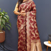 Twirling Maroon Soft Banarasi Silk Saree With Exceptional Blouse Piece