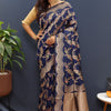 Glorious Navy Blue Soft Banarasi Silk Saree With Bewitching Blouse Piece