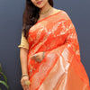 Chatoyant Peach Soft Banarasi Silk Saree With Desuetude Blouse Piece