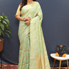 Gossamer Pista Soft Banarasi Silk Saree With Lassitude Blouse Piece