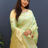 Gossamer Pista Soft Banarasi Silk Saree With Lassitude Blouse Piece