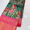 Smashing Dark Green Kalamkari Printed Saree With Supernal Blouse Piece