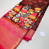 Enigmatic Wine Kalamkari Printed Saree With Imaginative Blouse Piece