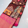 Tantalizing Maroon Kalamkari Printed Saree With Radiant Blouse Piece