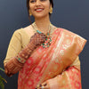 Nemesis Peach Soft Banarasi Silk Saree With Ratatouille Blouse Piece