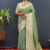 Confounding Sea Green Soft Banarasi Silk Saree With Smashing Blouse Piece