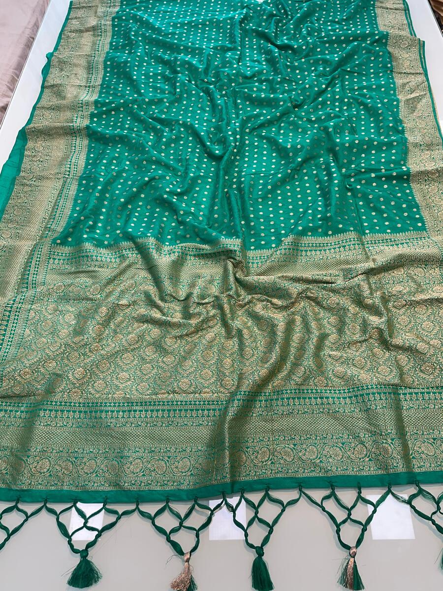 Nebula Sea Green Soft Banarasi Silk Saree With Ailurophile Blouse Piece