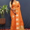 Desuetude Orange Soft Banarasi Silk Saree With Ailurophile Blouse Piece