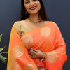 Quintessential Peach Soft Banarasi Silk Saree With Surreptitious Blouse Piece