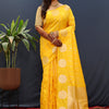 Gratifying Yellow Soft Banarasi Silk Saree With Felicitous Blouse Piece