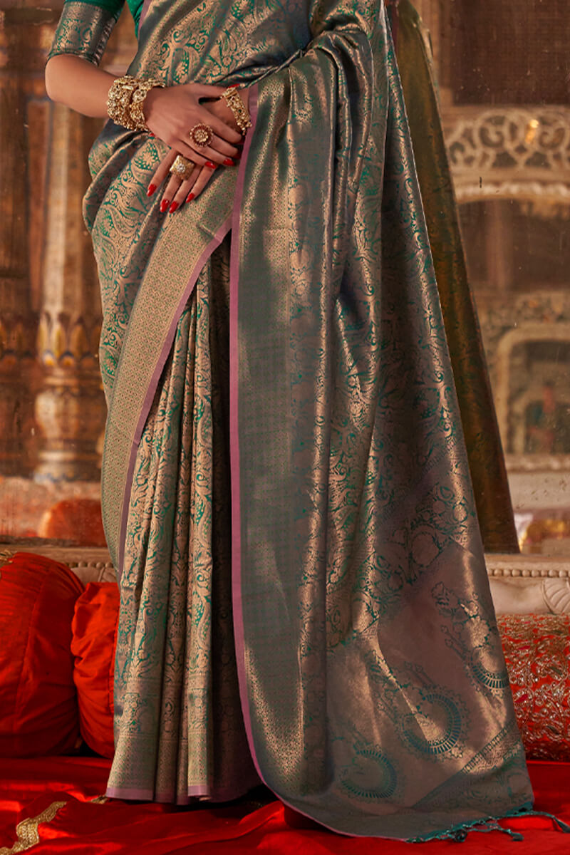Staring Rama Kanjivaram Silk Saree With Divine Blouse Piece