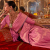 Prodigal Pink Kanjivaram Silk Saree With Fairytale Blouse Piece