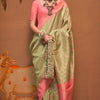 Fantabulous Pista Soft Banarasi Silk Saree With Nemesis Blouse Piece