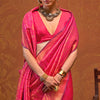 Trendy Dark Pink Kanjivaram Silk Saree With Flattering Blouse Piece