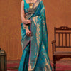 Precious Firozi Kanjivaram Silk Saree With Gleaming Blouse Piece