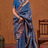 Dazzling Navy Blue Kanjivaram Silk Saree With Deserving Blouse Piece