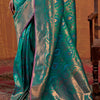 Hypnotic Rama Kanjivaram Silk Saree With Blissful Blouse Piece